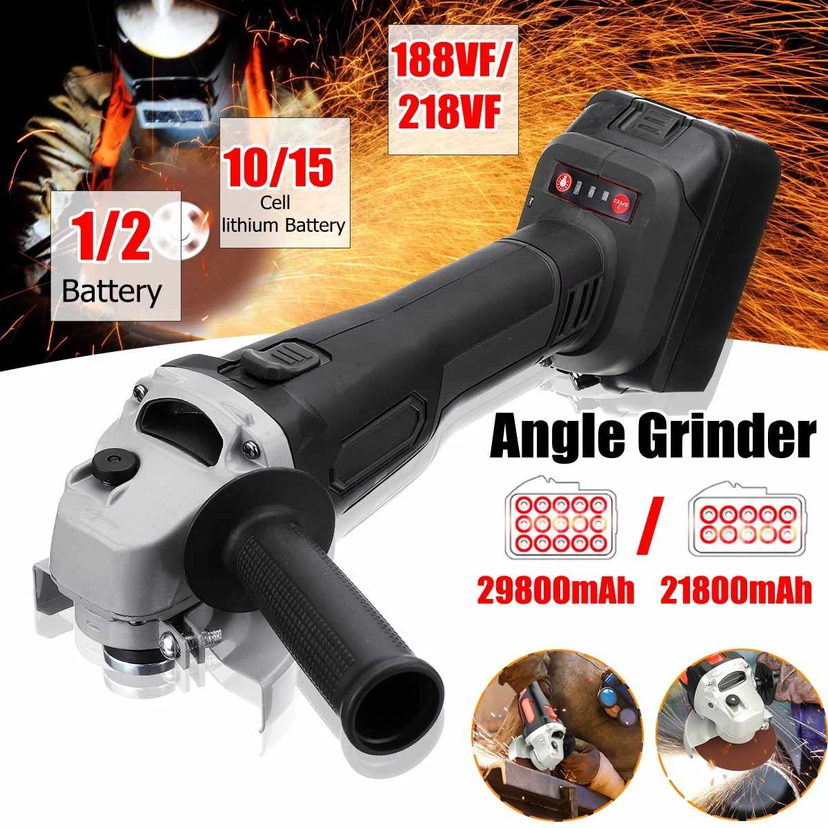 

188VF/218VF Electric Angle Grinder Cordless Polisher 21800mah/29800mah Polishing Machine Cutting Tool Set