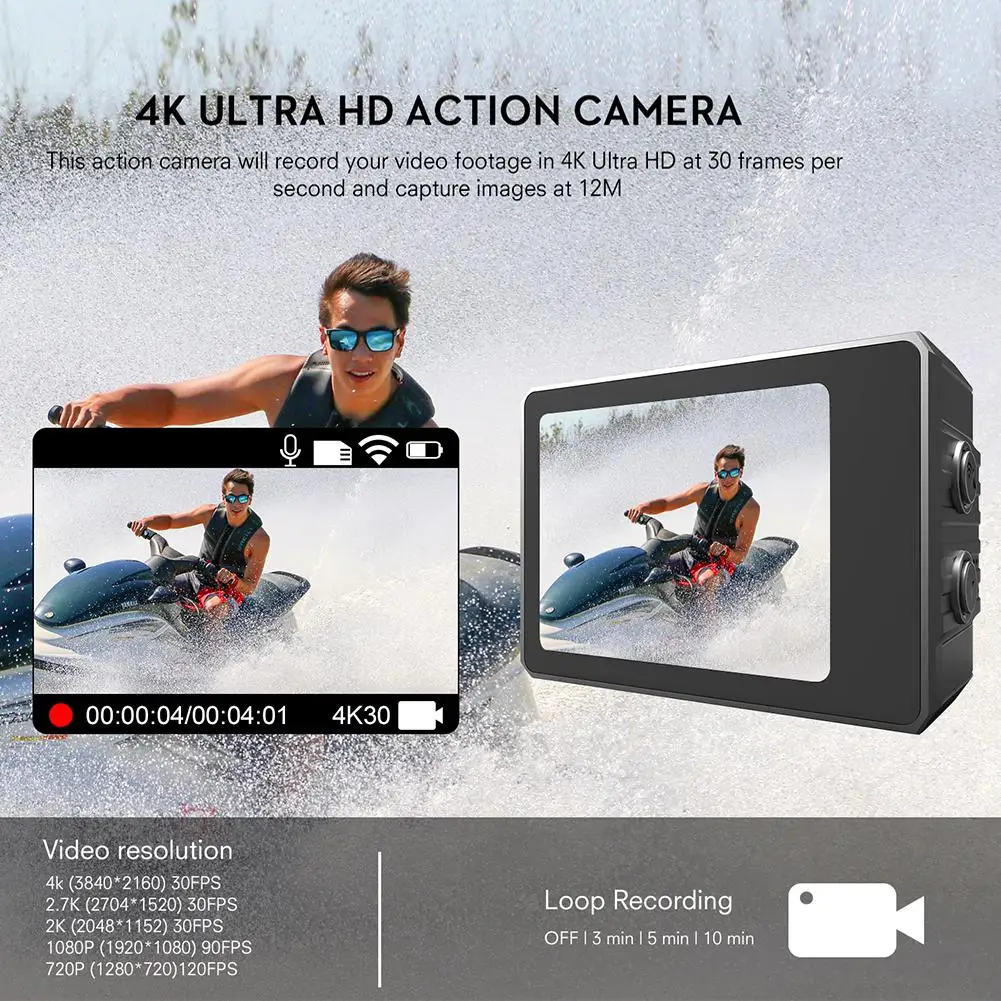 Спортивная Экшн камера SOOCOO F500 4K Водонепроницаемая видеокамера Ultra HD для