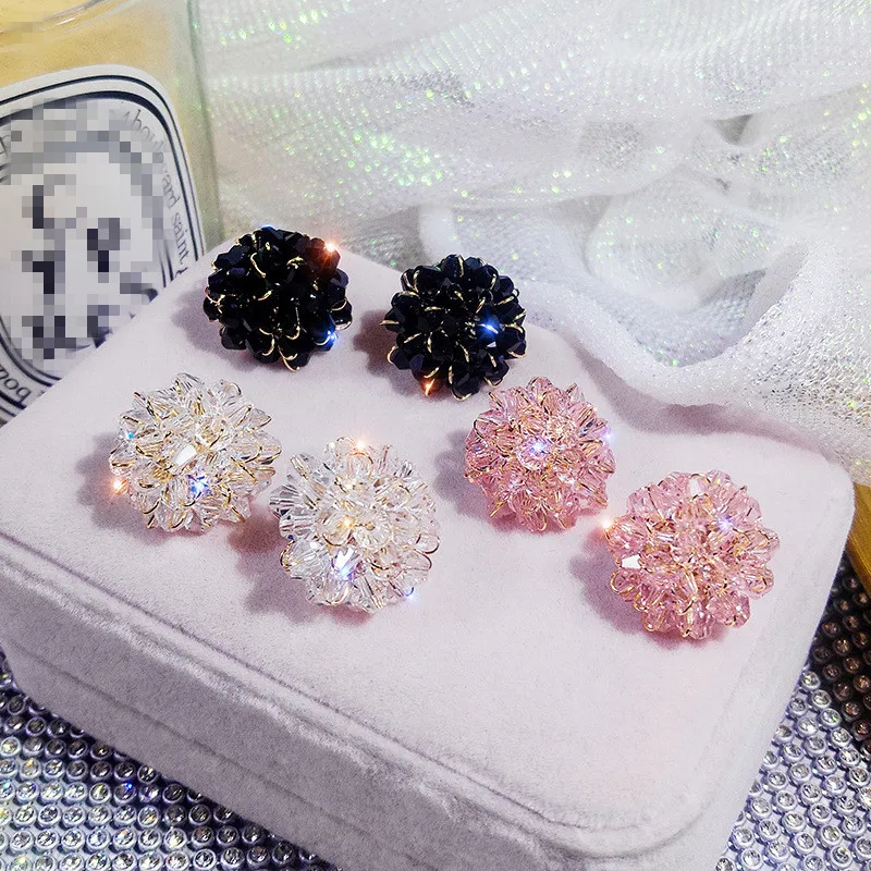 FYUAN, геометрические круглые серьги-гвоздики для женщин, девушек, Bijoux, изысканные розовые, черные, белые цветочные серьги с кристаллами, массивные ювелирные изделия