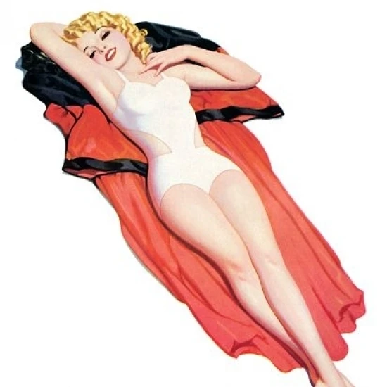 Pin Up Art Blonde Laying On A Cape постер печать (36x54) | Дом и сад