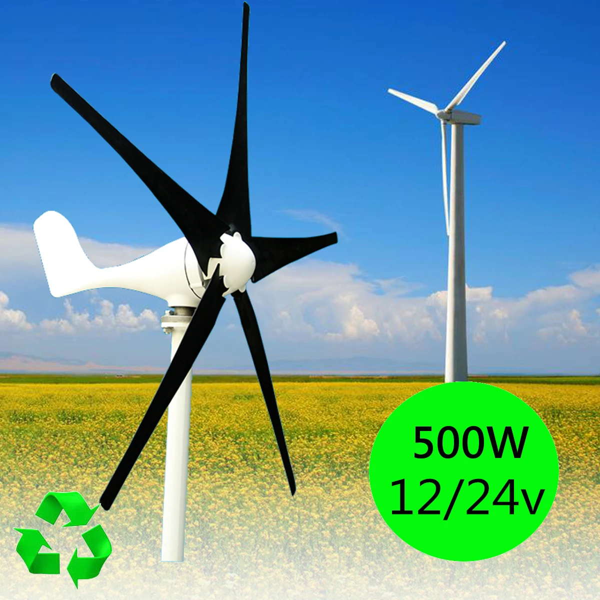 

500W Wind Turbine Generator AC 12V 24V 5 Blade Option Aerogenerator Kits Household