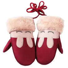 Детские теплые замшевые кожаные перчатки с милым мультяшным Кроликом, детские перчатки, зимние толстые кашемировые Хлопковые варежки, Зимние перчатки для мальчиков и девочек