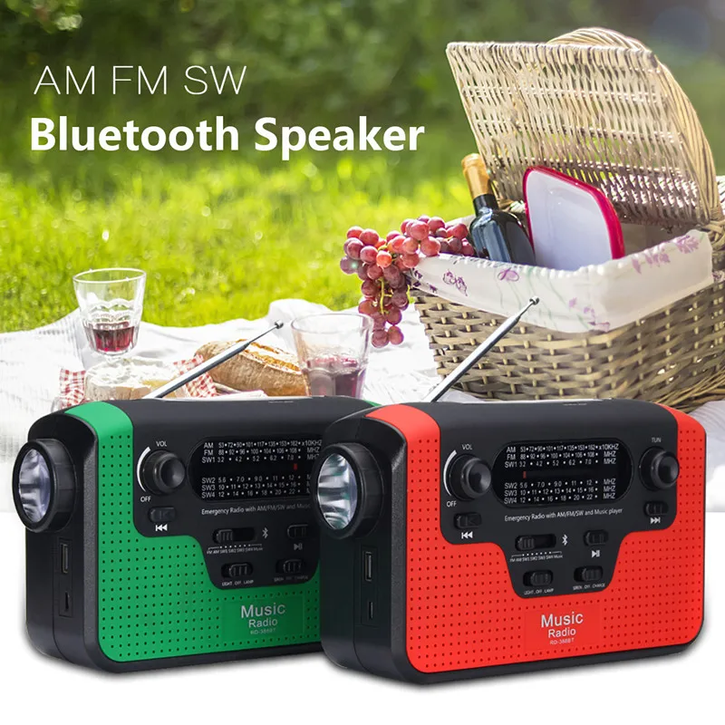 

USB bluetooth Hand Crank Solar Emergency Radio FM MW SW World Bands Receiver 12 LED Solar Light Radios Outdoor DC5V