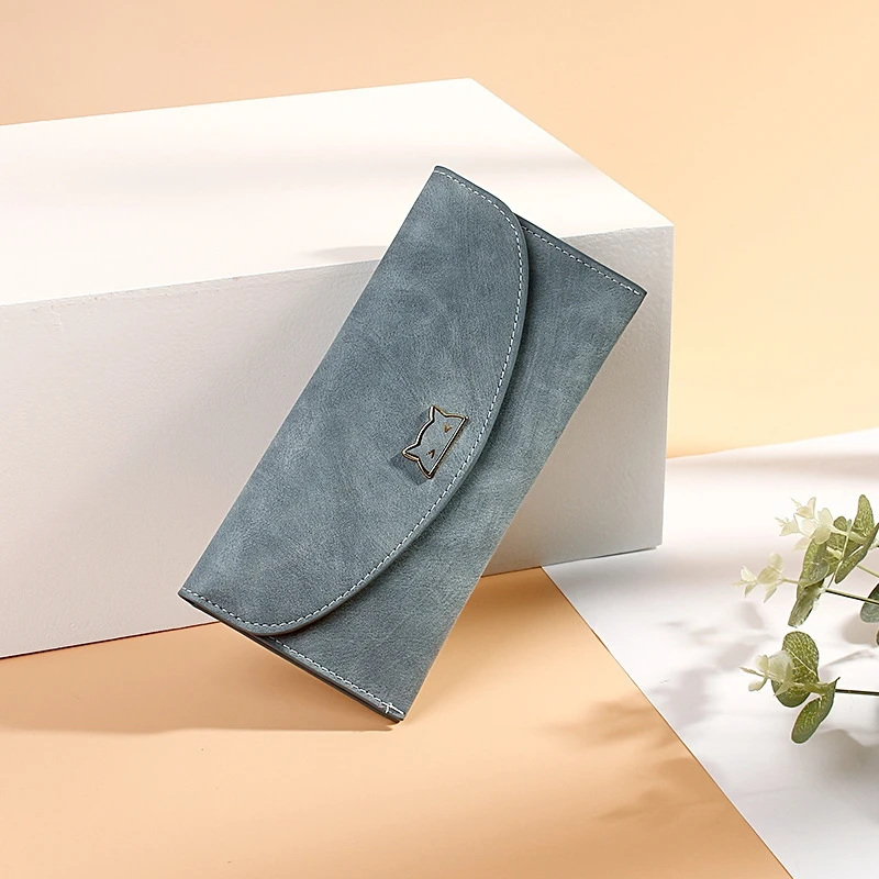 

Ladies Cat Hand Wallet Retro Simple Long Thin And Stylish Multi-Card Envelope Envelope Leather Trend Wallet Female