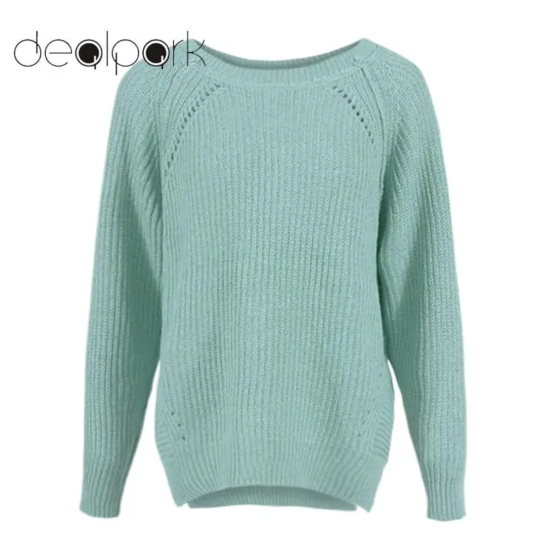 

Women Autumn Winter Solid Color Knitted Sweater O-Neck Long Sleeves Split Hem Hollow Out Jumper Casual Loose Knitwear Pullover