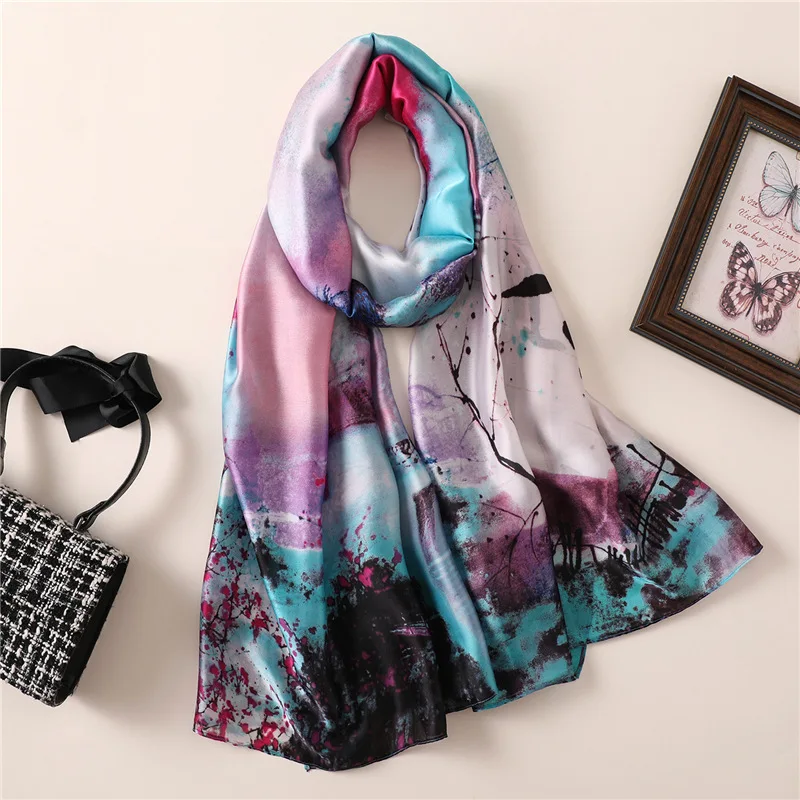 Дизайнерский брендовый женский шарф летние шелковые шарфы с принтом длинного размера шали и палантины для леди пашмины бандана шарф хиджаб
