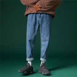 2019 Весенняя мода корейские джинсы для мужчин прямые Свободные Повседневное ковбойские штаны однотонные мотобрюки Лидер продаж плюс