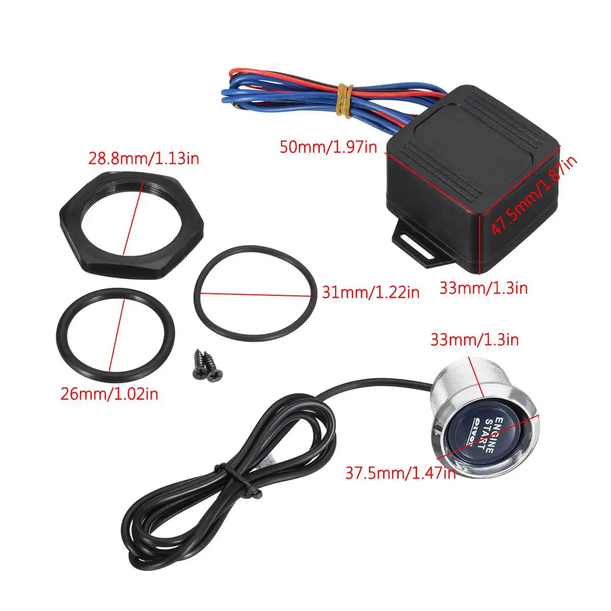 Car Engine Push Start Button Switch Ignition Starter Kit Blue LED ON-OFF