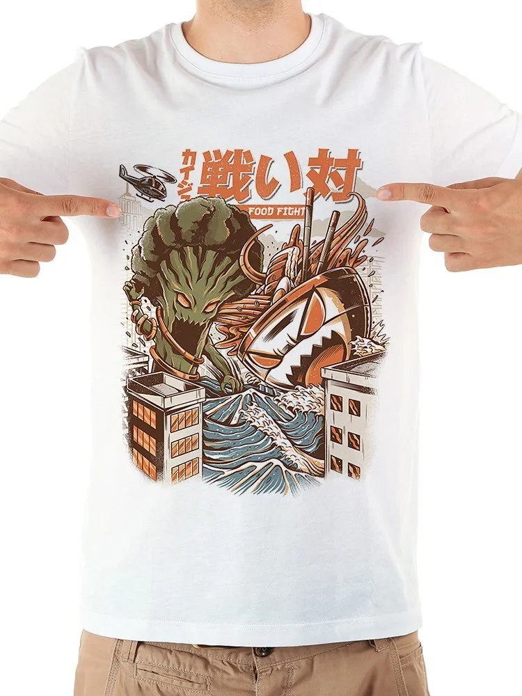 

Japan anime brocco and ramen Kaiju Fight cool tshirt men jollypeach 2019 new white short sleeve casual manga homme t shirt