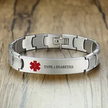 Нержавеющая сталь с гравировкой браслет с спецодежда медицинская оповещения тип 1 диабет для мужчин наручные индивидуальные украшения