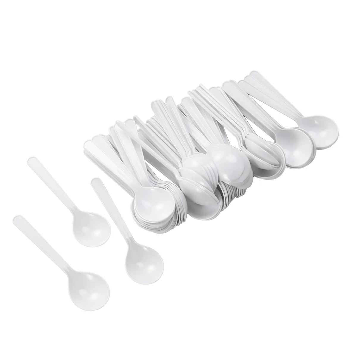 ROSENICE 88 шт пластиковые ложки круглая голова дизайн ложка для супа одноразовые столовые приборы ложки для вечеринки кухонная посуда(белый