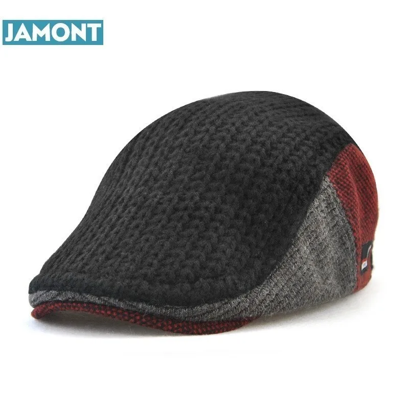 

JAMONT New Unisex Autumn Winter Beret Buckle Hat For Men Women Solid Leisure Wool Warmer Knitted Cap Casquette Boina Masculina
