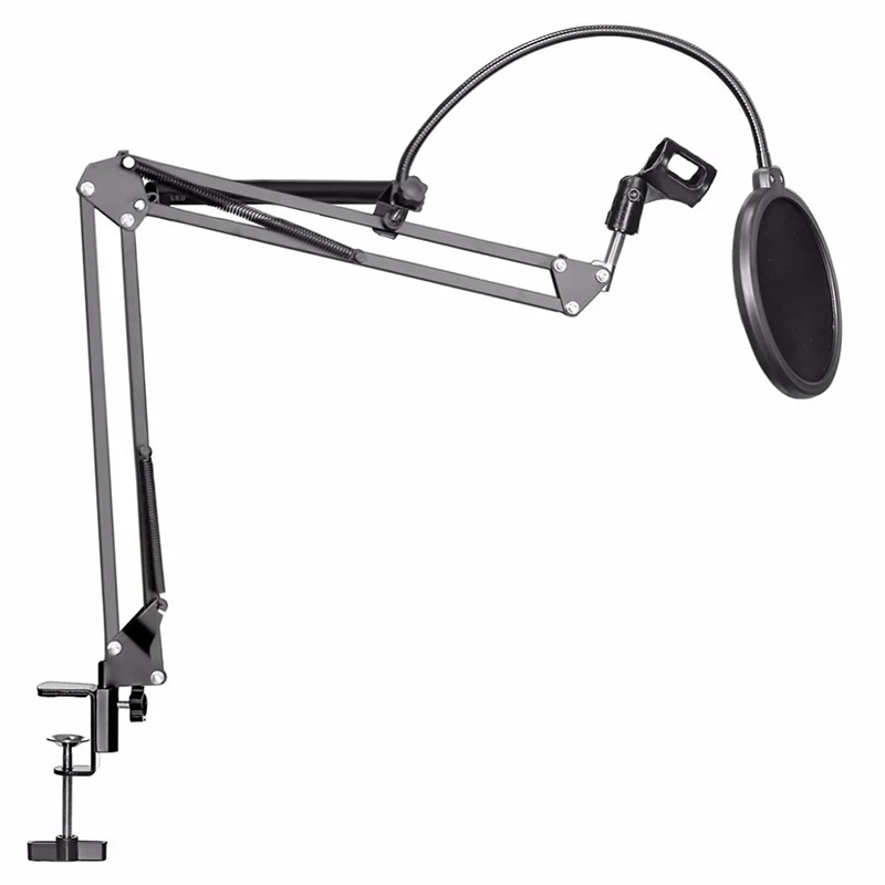 

Extensible Recording Microphone Holder Suspension Boom Scissors Stand Support Arm with Mic Clip Table Mounting Clamp