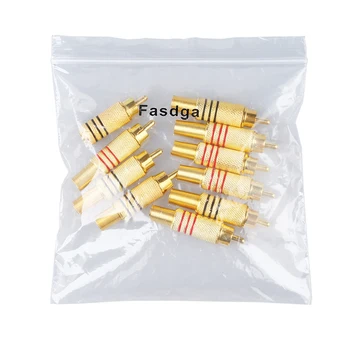 

Fasdga 10pcs Gold Tone Male RCA Plug Audio Connector Metal Spring Adapter
