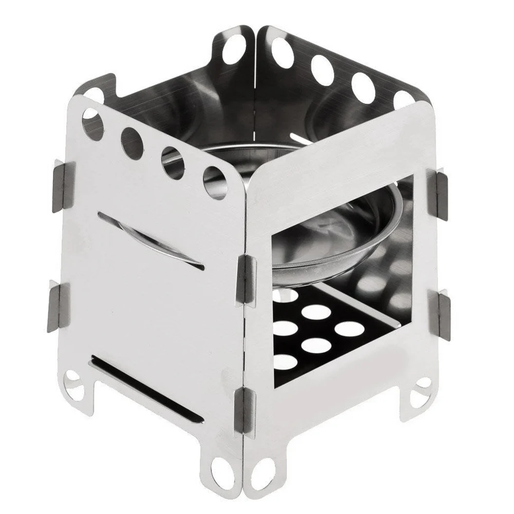 

Portable Camping Wood Stove Backpacking Folding Lightweight Pocket Stove Outdoor Picnic with Alcohol Plate and Pouch