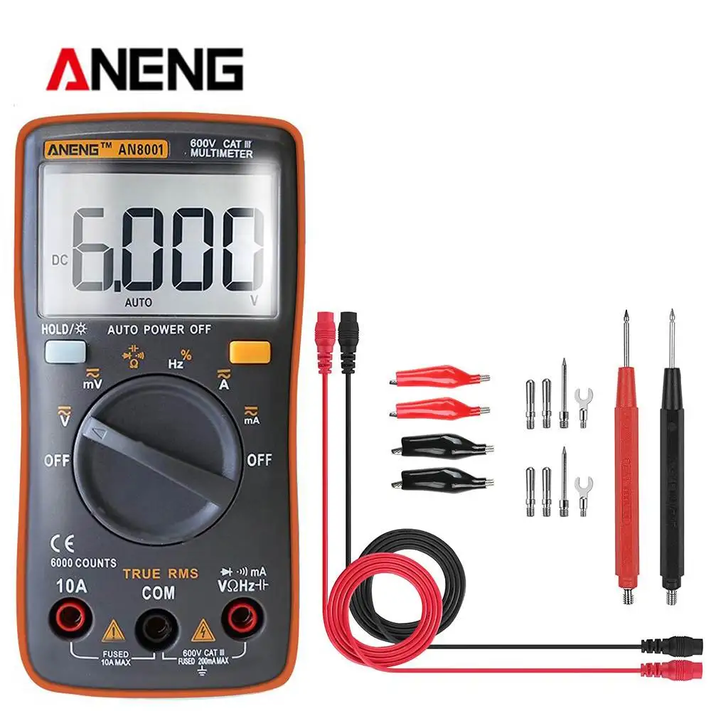

ANENG AN8001 Portable LCD Digital Multimeter 6000 Counts Backlight AC/DC Ammeter Voltmeter Ohm Capacitance Frequency Meter Test