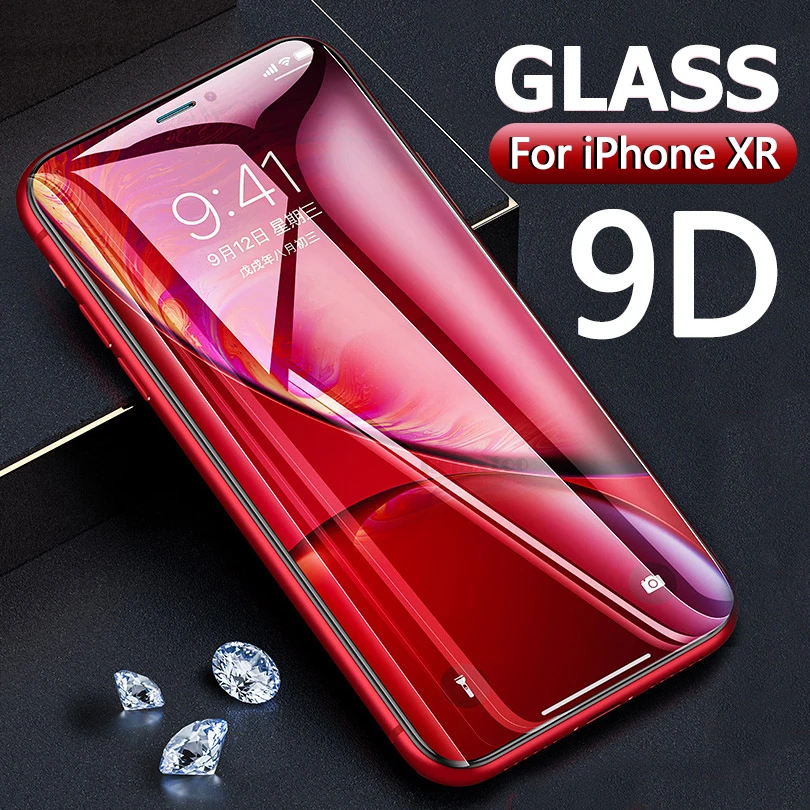 Изогнутое закаленное стекло 9D для iPhone XR защита экрана полное покрытие защитное