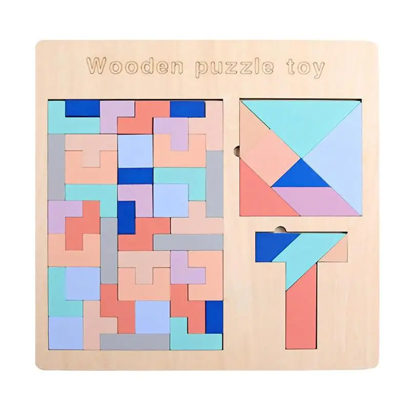 

Kid Wood Tetris Puzzles Toy 3 in 1 Jigsaw Board Imagination Educational Toy