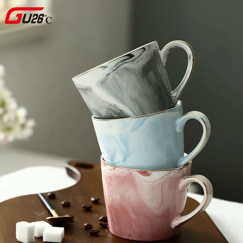 

Ceramic Marble Mugs Gold Plating Couple Lover's Gift Morning Mug Milk Coffee Tea Breakfast Creative Porcelain Cup Hot Selling