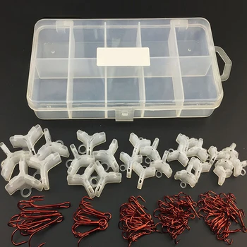

55 Pcs/box Red Triple-cornered Shaped Fishing Hooks + 25Pcs /Box Accessories Available Three Hooks Protective set + Plastic Ta