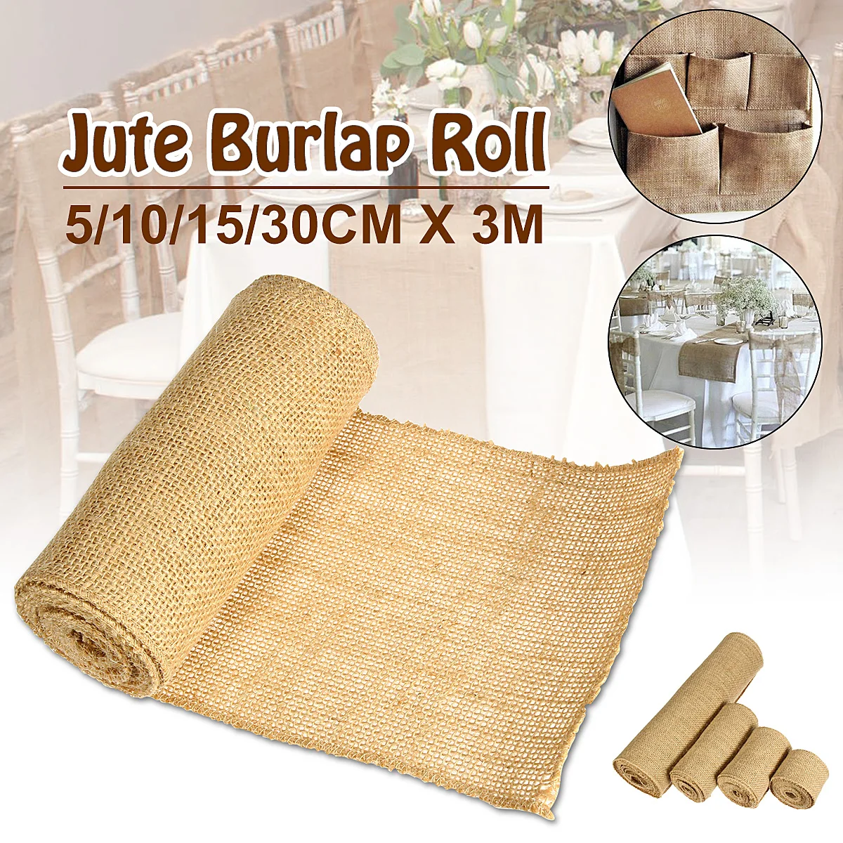 

Natural Jute Burlap Hessian Ribbon Roll for Table Runner Tablecloth Wedding Decorative Accessories Home Party Decor