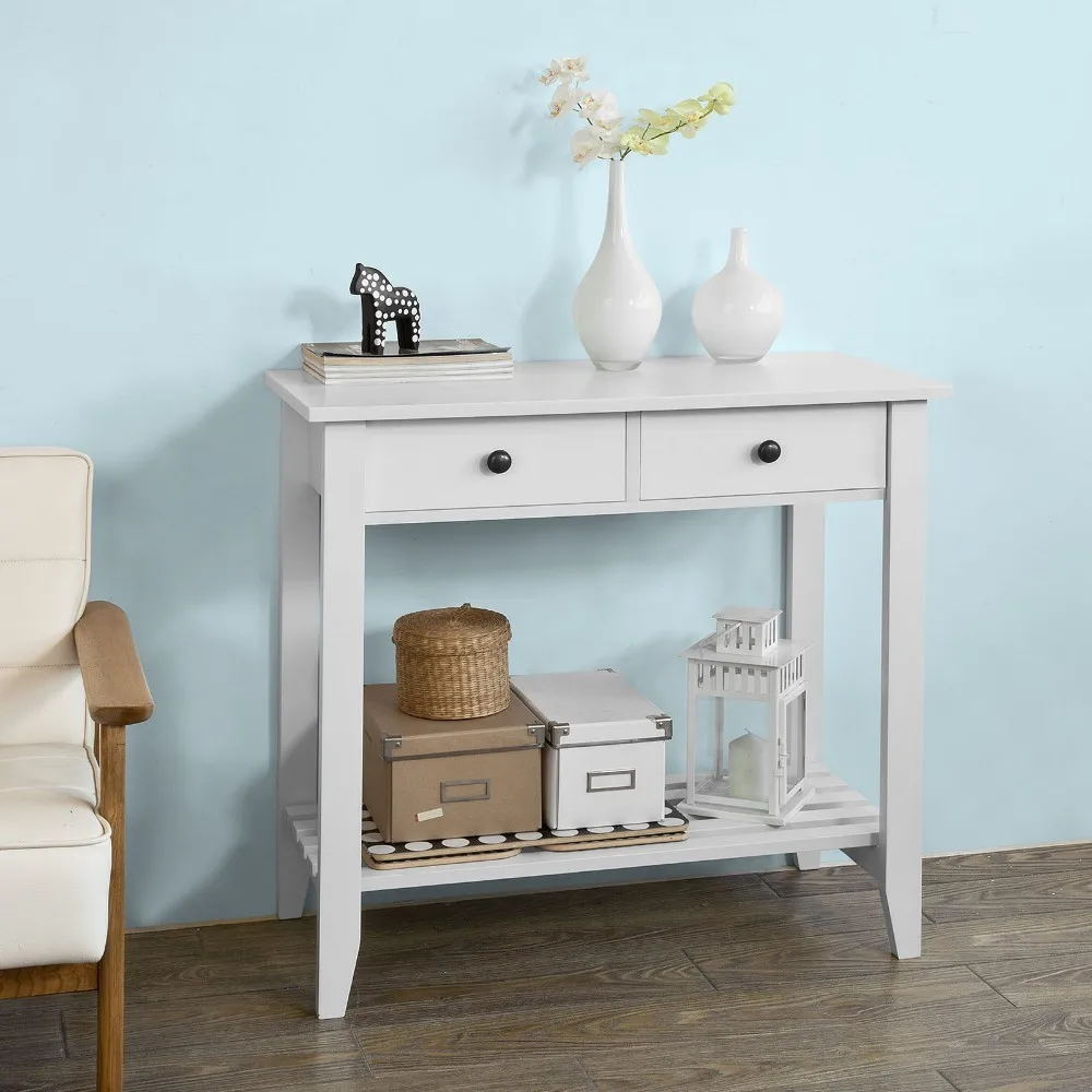  SoBuy FSB04-W Kitchen Dining Console Table with 2 Drawers and 1 Shelf Living room Desk - 32956102930