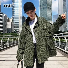 VGH весеннее леопардовое женское пальто с длинными рукавами, воротником с лацканами, карманами на молнии, свободные женские куртки больших размеров, модная новинка