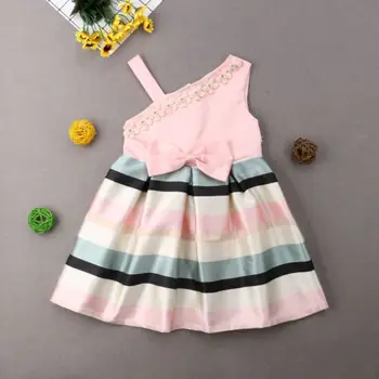 

3-9T Kids Baby Girl Princess Dress Pearl Flower Short Sleeves Children Clothing