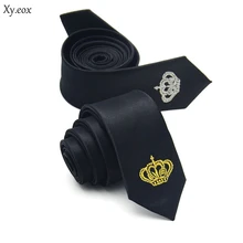 Унисекс студенческие Вечерние черные золотые Золотая Серебряная корона вышивка узкий галстук