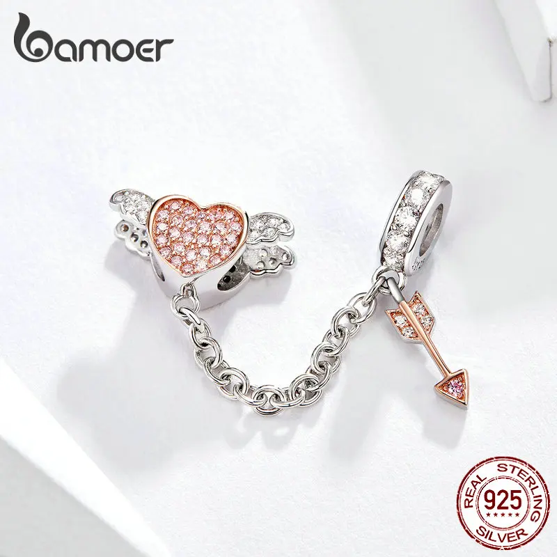Kaufen BAMOER 925 Sterling Silber Pfeil des Amor Herz Flügel Liebe Anhänger Kette für Frauen Schlange Charms Armband DIY Schmuck SCC1208