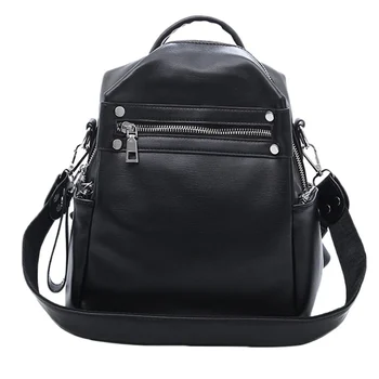 

TFTP-Soft Leather Backpack Ladies Multi-Function Shoulder Bag Teenage Girl School Bag Female Solid Travel Bag
