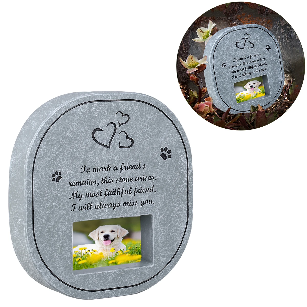 UEETEK Pet мемориальный камень с фоторамкой Paw Print Grave для собак кошек