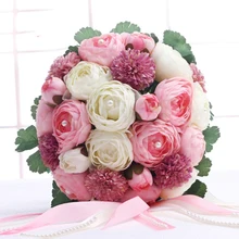 Стильный свадебный букет всего 26 цветов с лентой ручкой жемчужные бусины украшены зелеными листьями свадебные цветы