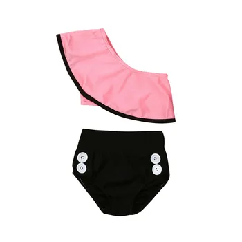 

2019 2pcs Kids Baby Girls Flounce Edge Off-shoulder Bow Bikini Set Swimwear Swimsuit Bathing Suit Costume Clothing