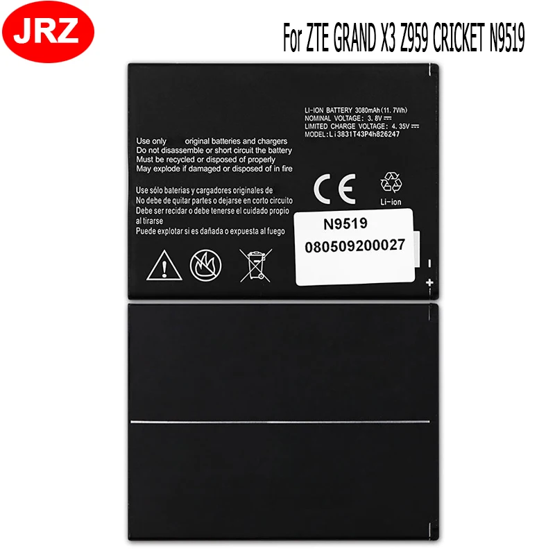

JRZ For ZTE Li3831T43P4h826247 Phone Battery For ZTE GRAND X3 Z959 CRICKET N9519 3080mAh Top Quality Replacement Batteries