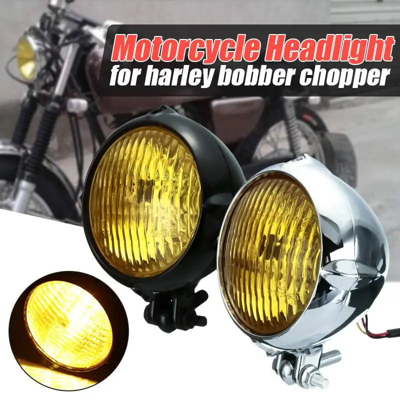 4/" Motorcycle Chrome Headlight Lamp Head Light for Harley Bobber Chopper Dyna
