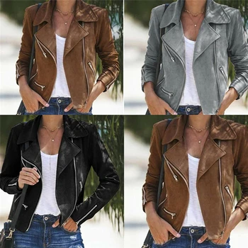 

Ladies Women's Fashion Solid Jacket Flight Coat Zip Up Biker Casual Tops Clothes Stylish Spring Daily Long Sleeve