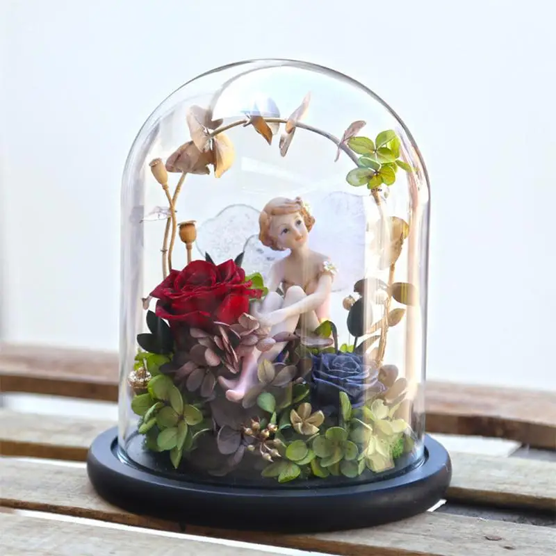 Вечный цветок LED красота Роза и чудовище на батарейках красный гирлянда свет