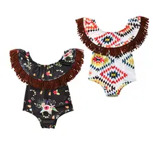 Lindo bebé niñas verano Off Shoudler Bodysuit Vintage borlas traje ropa 0-24 M