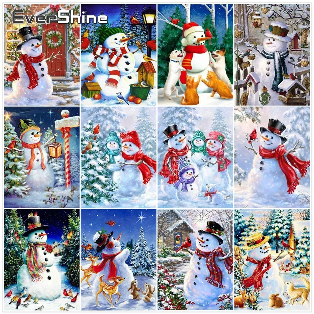 

Evershine Diamond Embroidery Cross Stitch Scenery Diamond Painting Snowman Full Square Diamond Mosaic Christmas Home Decoration