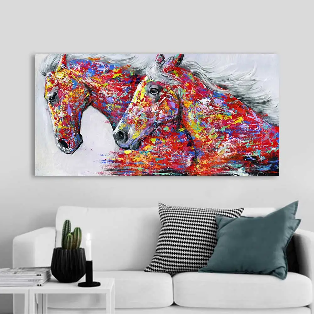 HDARTISAN Wall Art Picture Canvas Oil Painting Animal Print For Living Room Home Decor The Two Running Horse No Frame