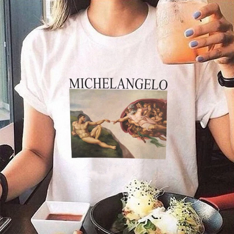 

Michelangelo Sistina Tshirt Plus Size Korean Style Short Sleeve Clothes Tee Shirt Femme Ulzzang Aesthetic Art T-shirts Women