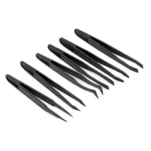 6PCS Precision Tweezer Set Plastic Anti Static Tool Kit Size 1/2/3/5/6/8 each one(Black)