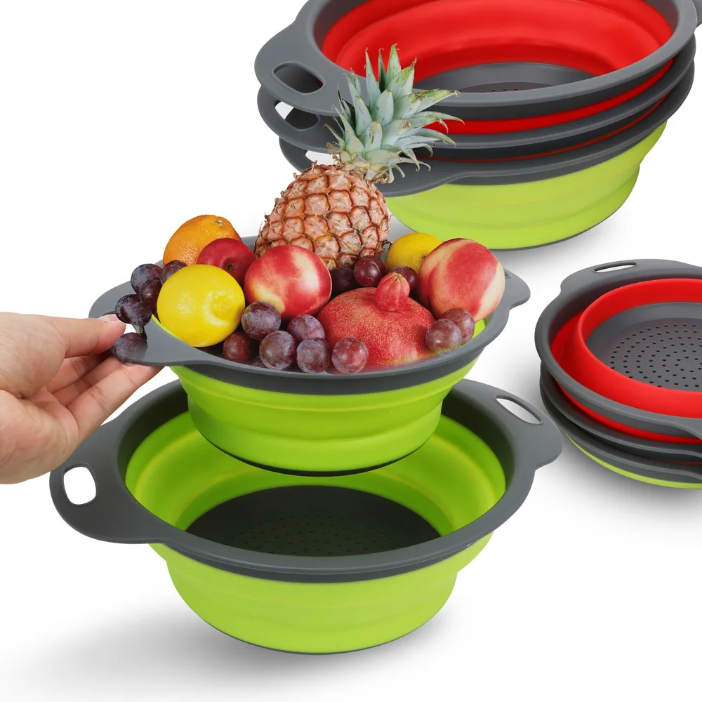 

1 piece Fruit Vegetable Washing Basket Strainer Collapsible Drainer With Handle Gadgets Foldable Silicone Colander Kitchen Tools