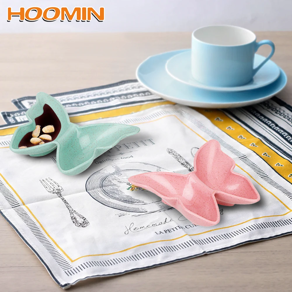 

HOOMIN Butterfly Shaped Sauce Vinegar Seasoning Dish Snack Plates Double Lattice Multi-purpose Kitchen Accessories Cooking Tools