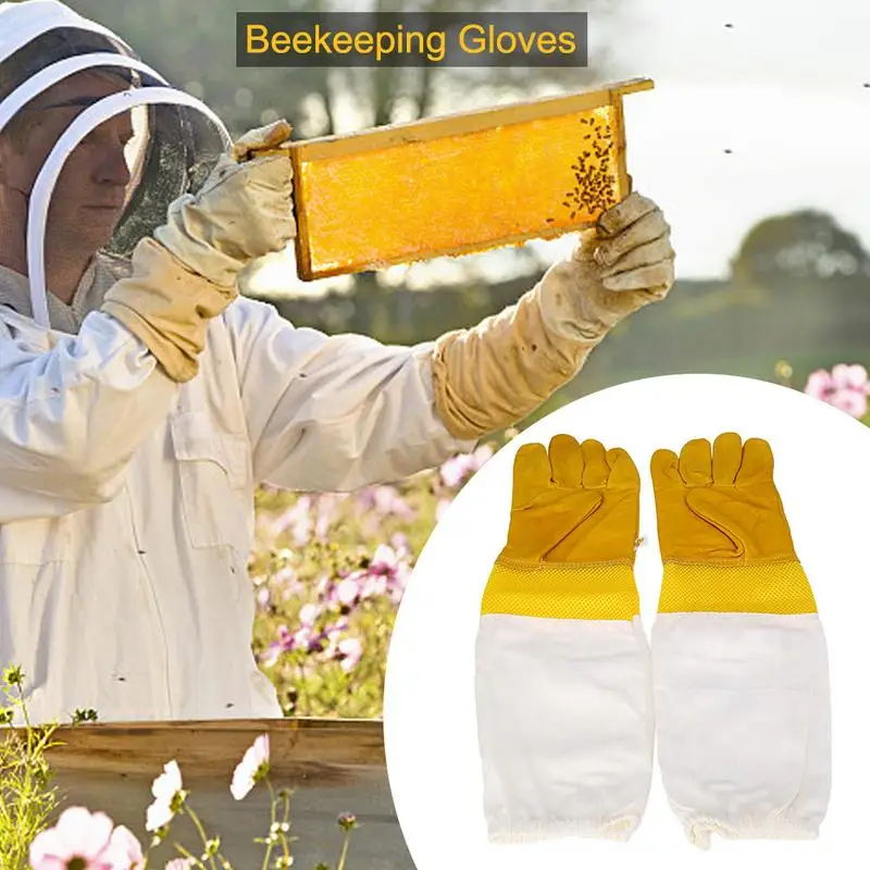 1 пара защита для Пчеловодство перчатки козья кожа пчеловодческий вентилируемые длинные перчатки с рукавами с сеткой пчеловодческое оборудование инструменты