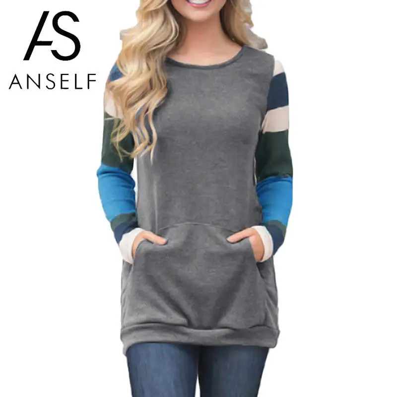 Women Striped Korean Sweatshirt Long Sleeve Warm Autumn