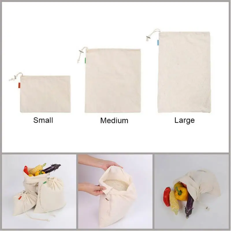 

Grain Storage Bag Reusable Bulk Bin Cotton Drawstring Bag Metal Buckle Multi-Purpose Fruit Vegetable Rice Bread Shopping Bag