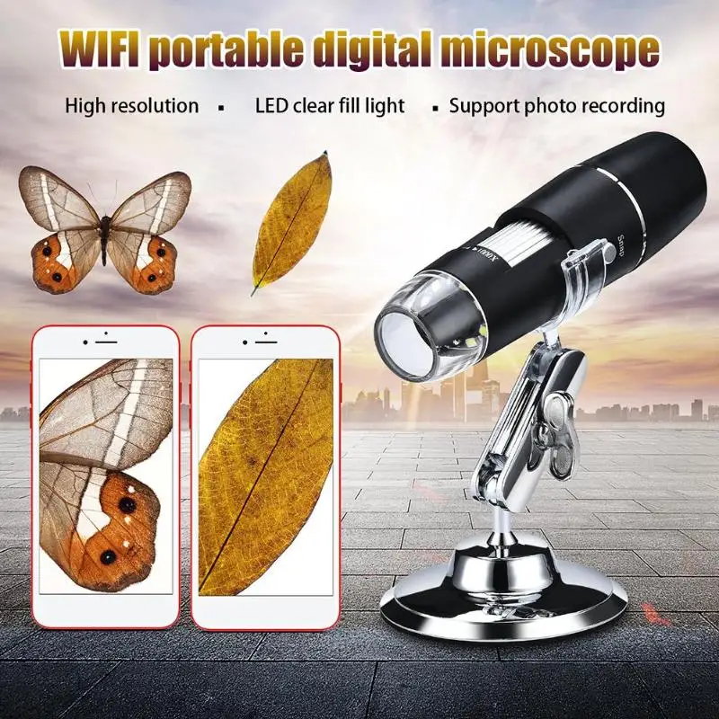 

1000X Wifi Digital Microscope Magnifier USB Inspection Camera 8 LED with Stand for Android IOS
