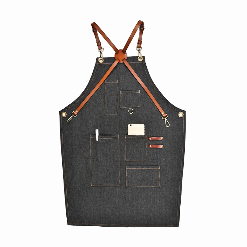ALIM HOT Aprons Denim Leather Simple Uniform Unisex Adult Jeans Aprons For Woman Men Male Lady'S Kitchen Barber Cooking Pinafo